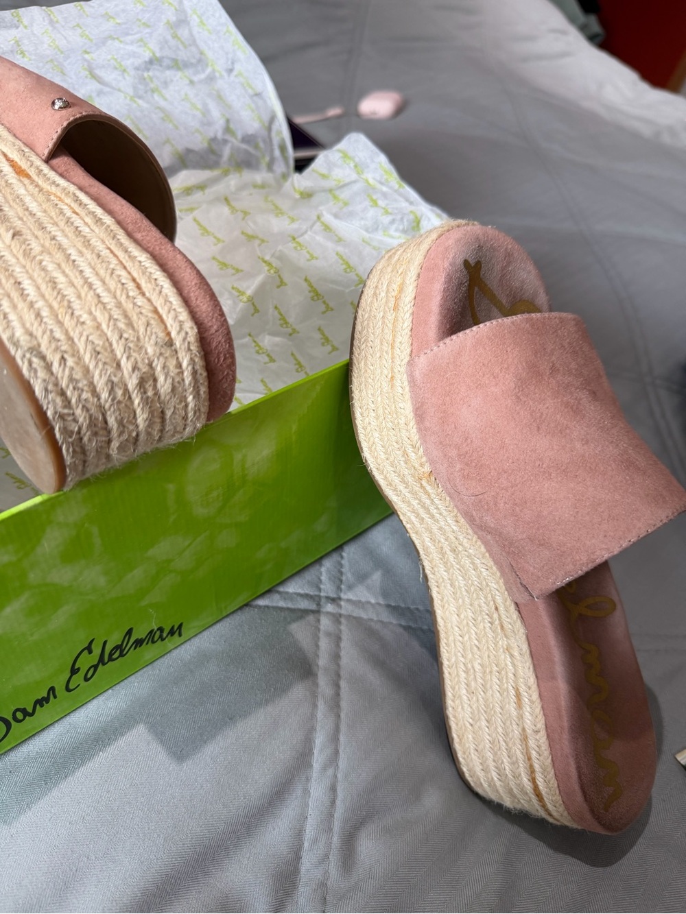 Sam Edelman Pink Suede Platform Espadrille Slide Sandals